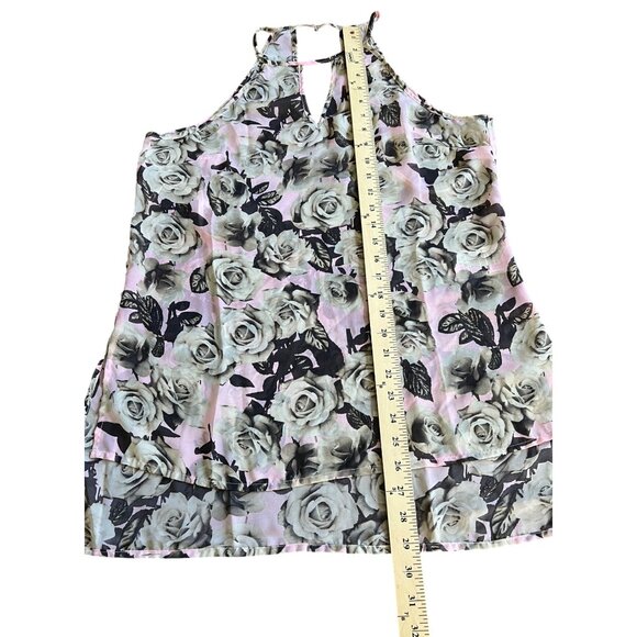 G By Guess Floral Halter Top With Keyhole Back Rose Print Pink & Gray Size Large - Picture 6 of 14